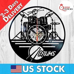 Drum Set Vinyl Wall Clock Rock Decor Drummer Gifts